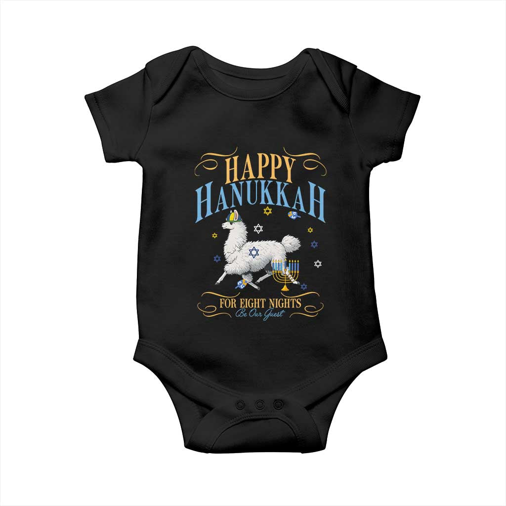 Funny Happy Hanukkah Llama Be Our Guest For Eight Nights Gift Baby Onesie Funny Hanukkah Gift - Wonder Print Shop