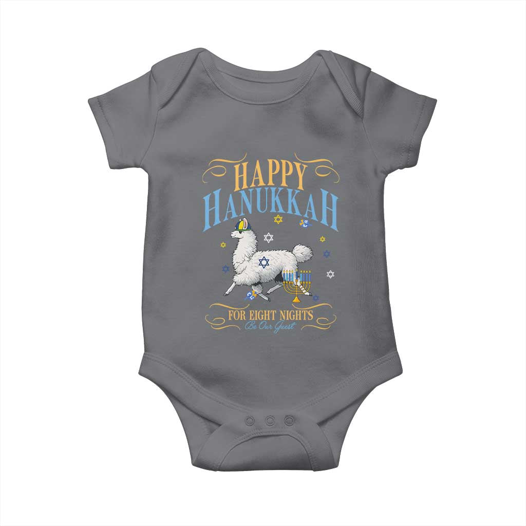 Funny Happy Hanukkah Llama Be Our Guest For Eight Nights Gift Baby Onesie Funny Hanukkah Gift - Wonder Print Shop
