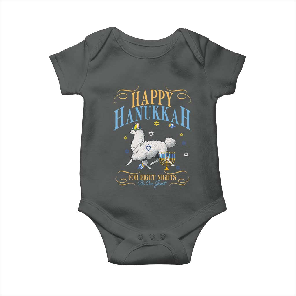 Funny Happy Hanukkah Llama Be Our Guest For Eight Nights Gift Baby Onesie Funny Hanukkah Gift - Wonder Print Shop