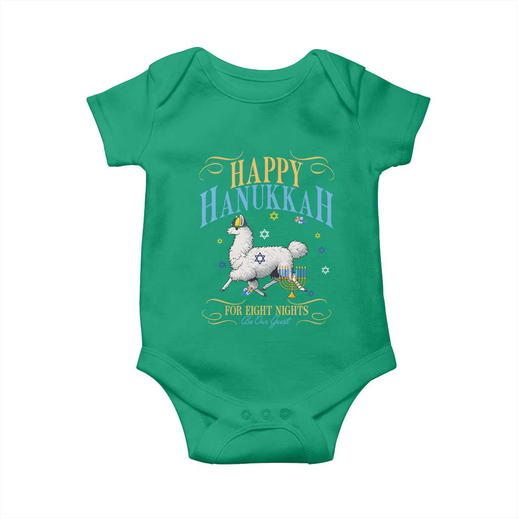 Funny Happy Hanukkah Llama Be Our Guest For Eight Nights Gift Baby Onesie Funny Hanukkah Gift - Wonder Print Shop