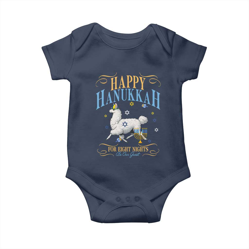 Funny Happy Hanukkah Llama Be Our Guest For Eight Nights Gift Baby Onesie Funny Hanukkah Gift - Wonder Print Shop