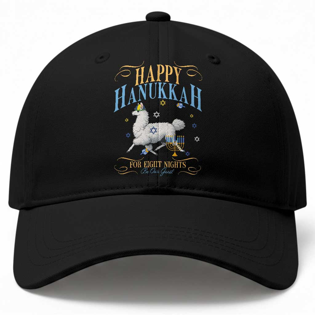 Funny Happy Hanukkah Llama Be Our Guest For Eight Nights Gift Baseball Cap Funny Hanukkah Gift