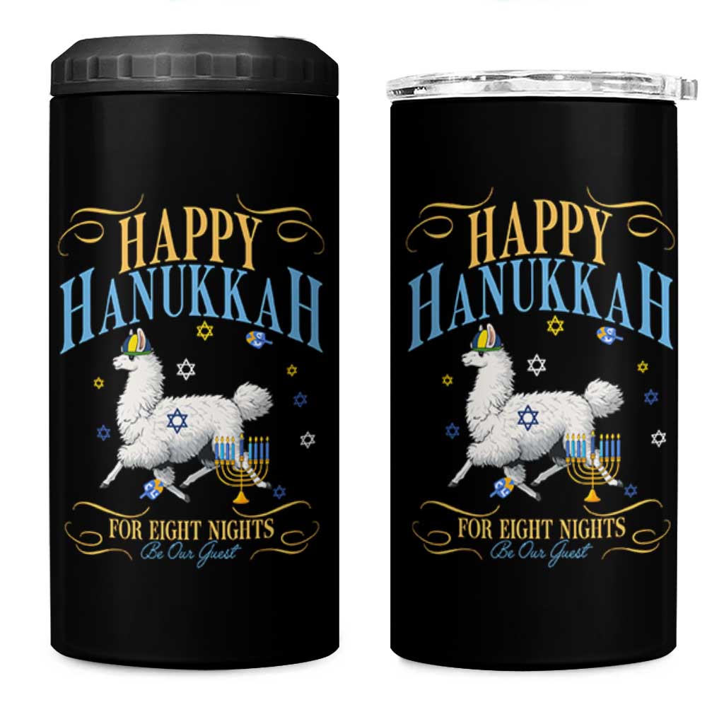 Funny Happy Hanukkah Llama Be Our Guest For Eight Nights Gift 4 in 1 Can Cooler Tumbler Funny Hanukkah Gift - Wonder Print Shop