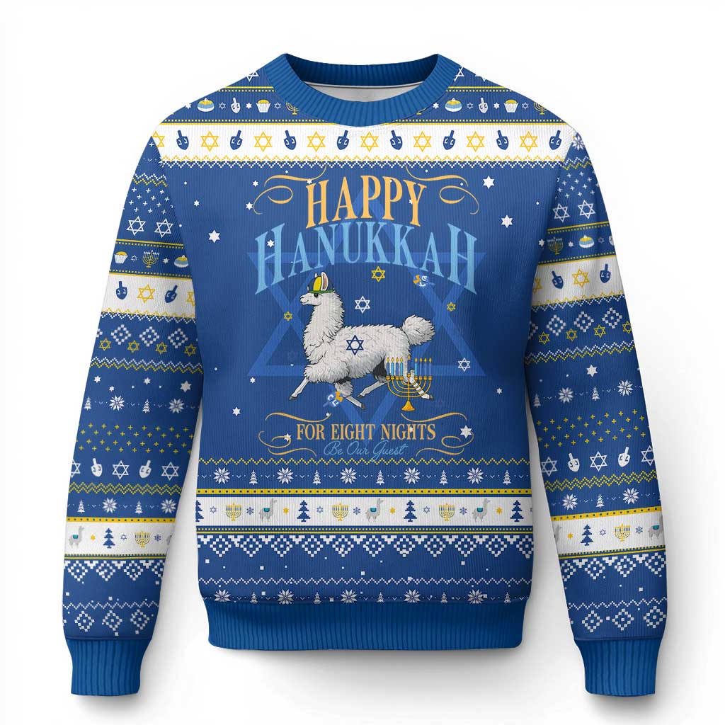Funny Llama Be Our Guest For Eight Nights Gift Hanukkah Ugly Sweater Funny Chanukkah Gift - Wonder Print Shop