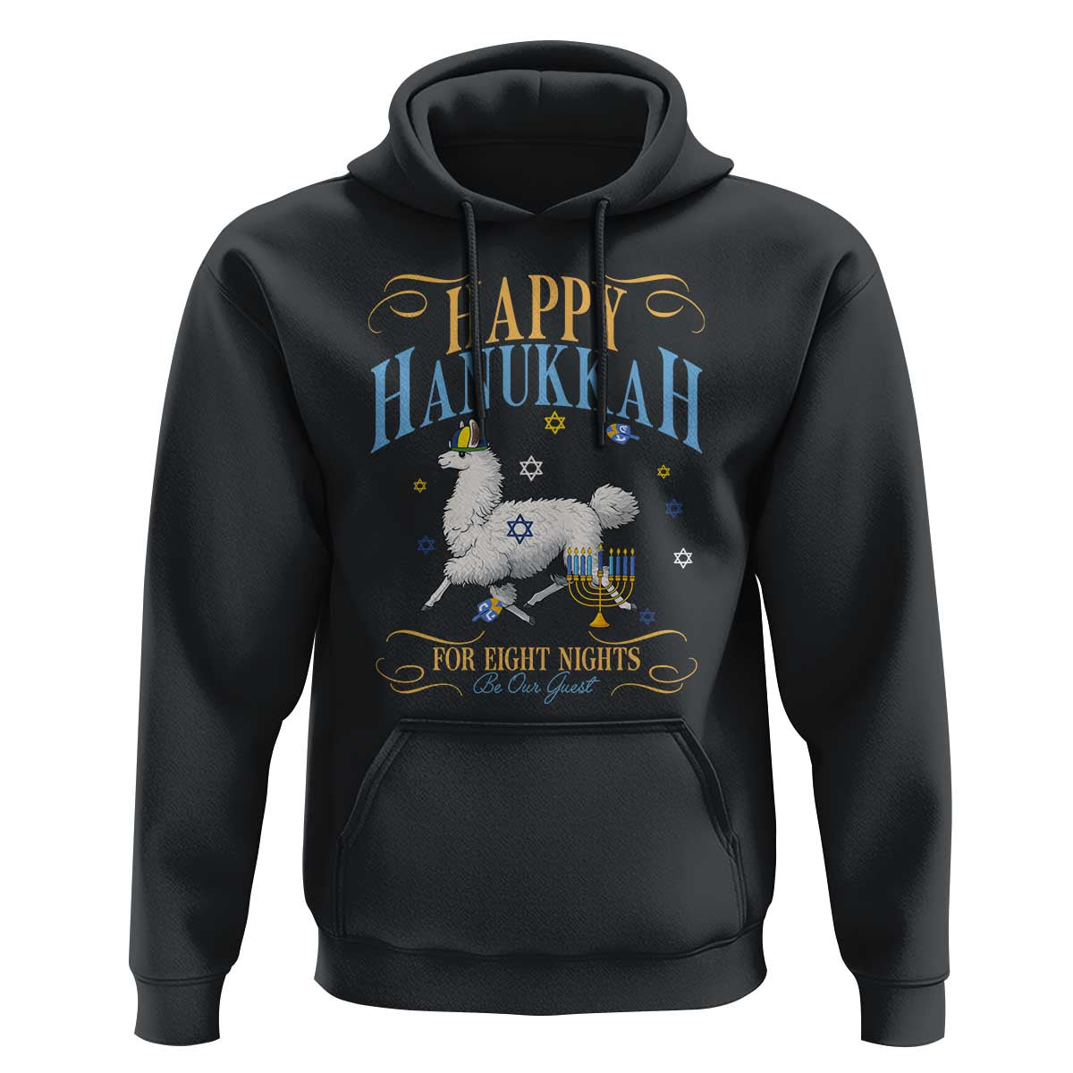 Funny Happy Hanukkah Llama Be Our Guest For Eight Nights Gift Hoodie Funny Hanukkah Gift - Wonder Print Shop