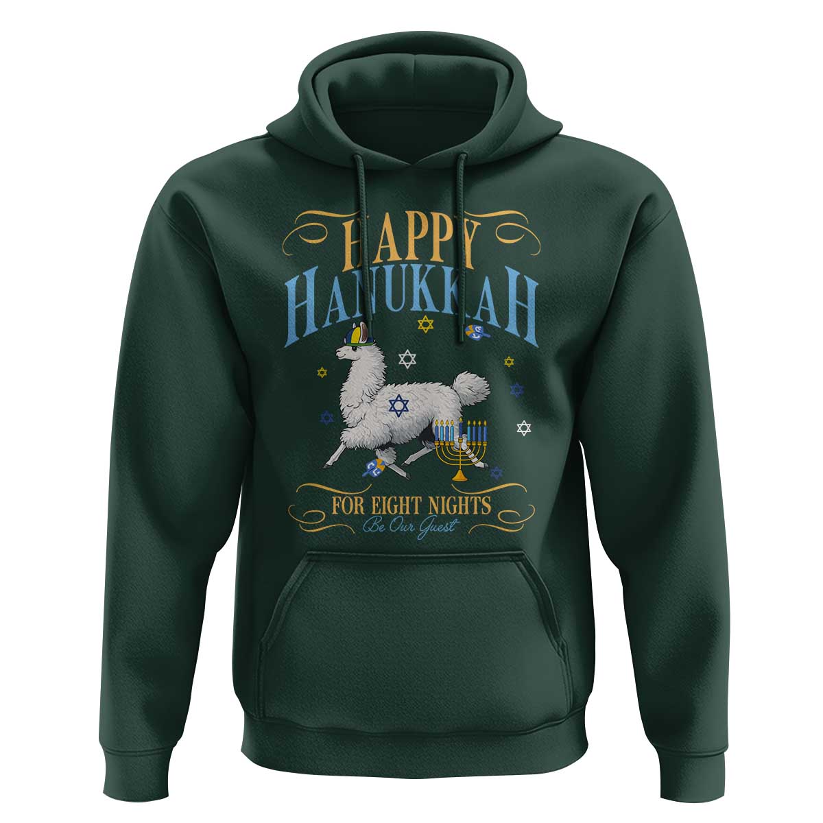 Funny Happy Hanukkah Llama Be Our Guest For Eight Nights Gift Hoodie Funny Hanukkah Gift - Wonder Print Shop