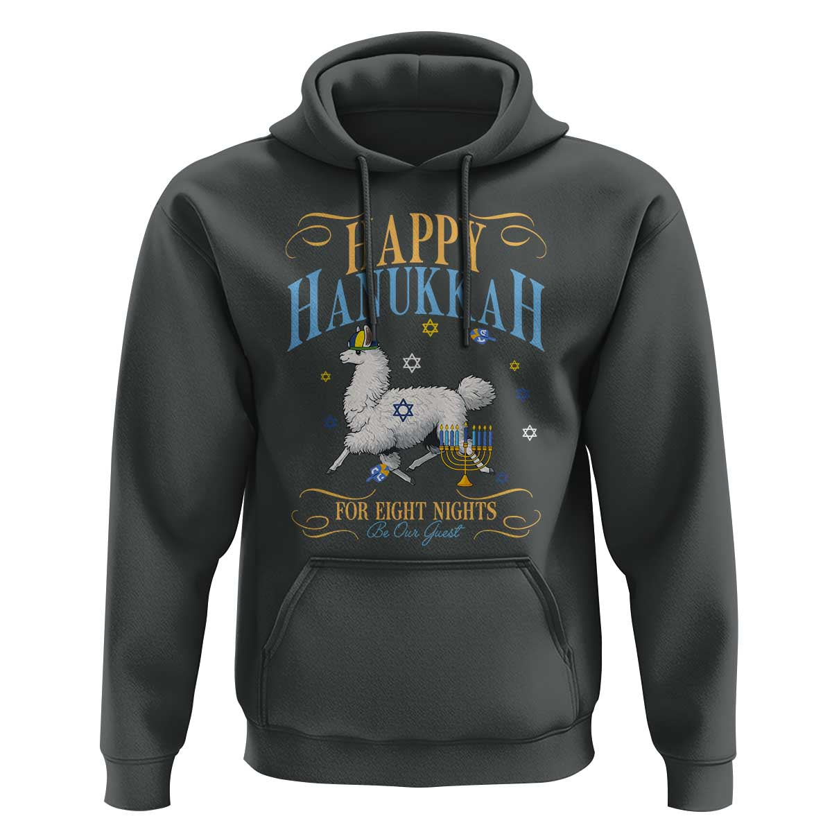 Funny Happy Hanukkah Llama Be Our Guest For Eight Nights Gift Hoodie Funny Hanukkah Gift - Wonder Print Shop