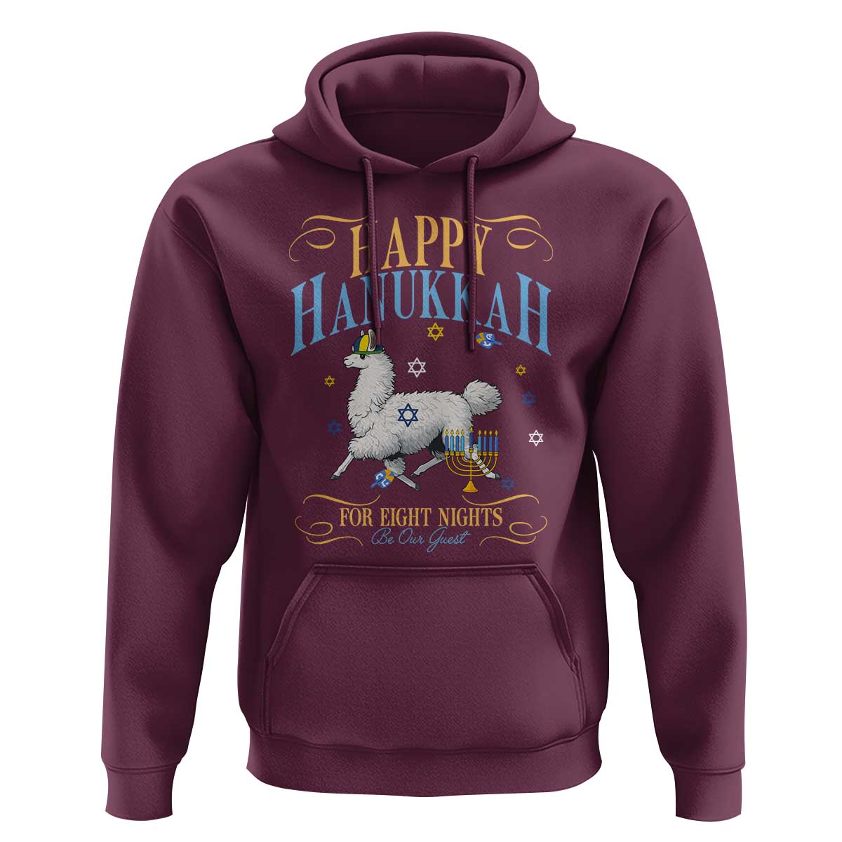 Funny Happy Hanukkah Llama Be Our Guest For Eight Nights Gift Hoodie Funny Hanukkah Gift - Wonder Print Shop