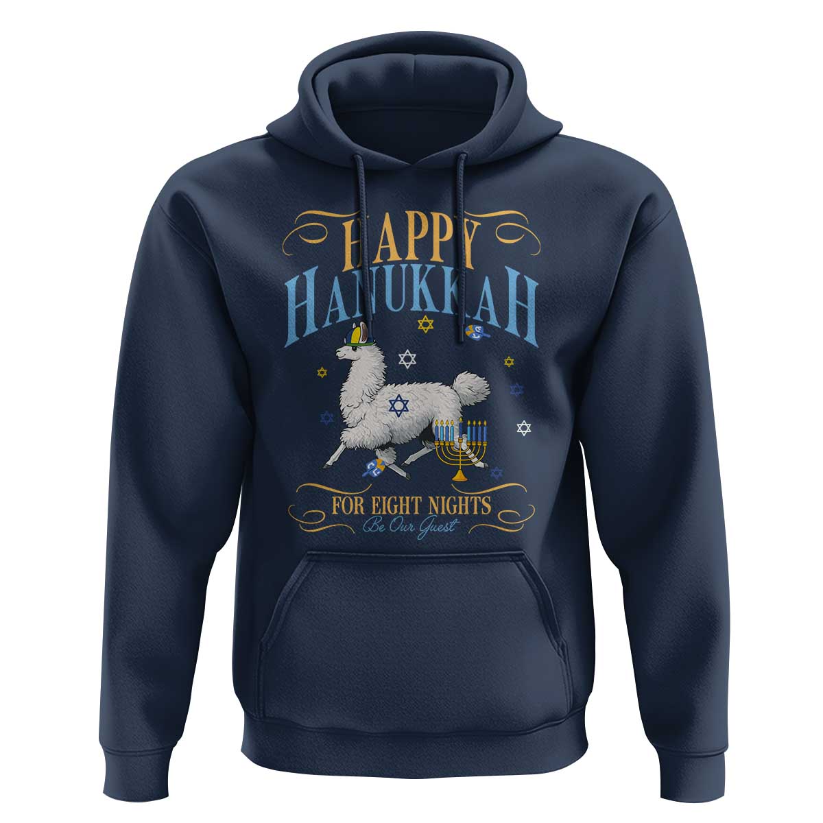 Funny Happy Hanukkah Llama Be Our Guest For Eight Nights Gift Hoodie Funny Hanukkah Gift - Wonder Print Shop