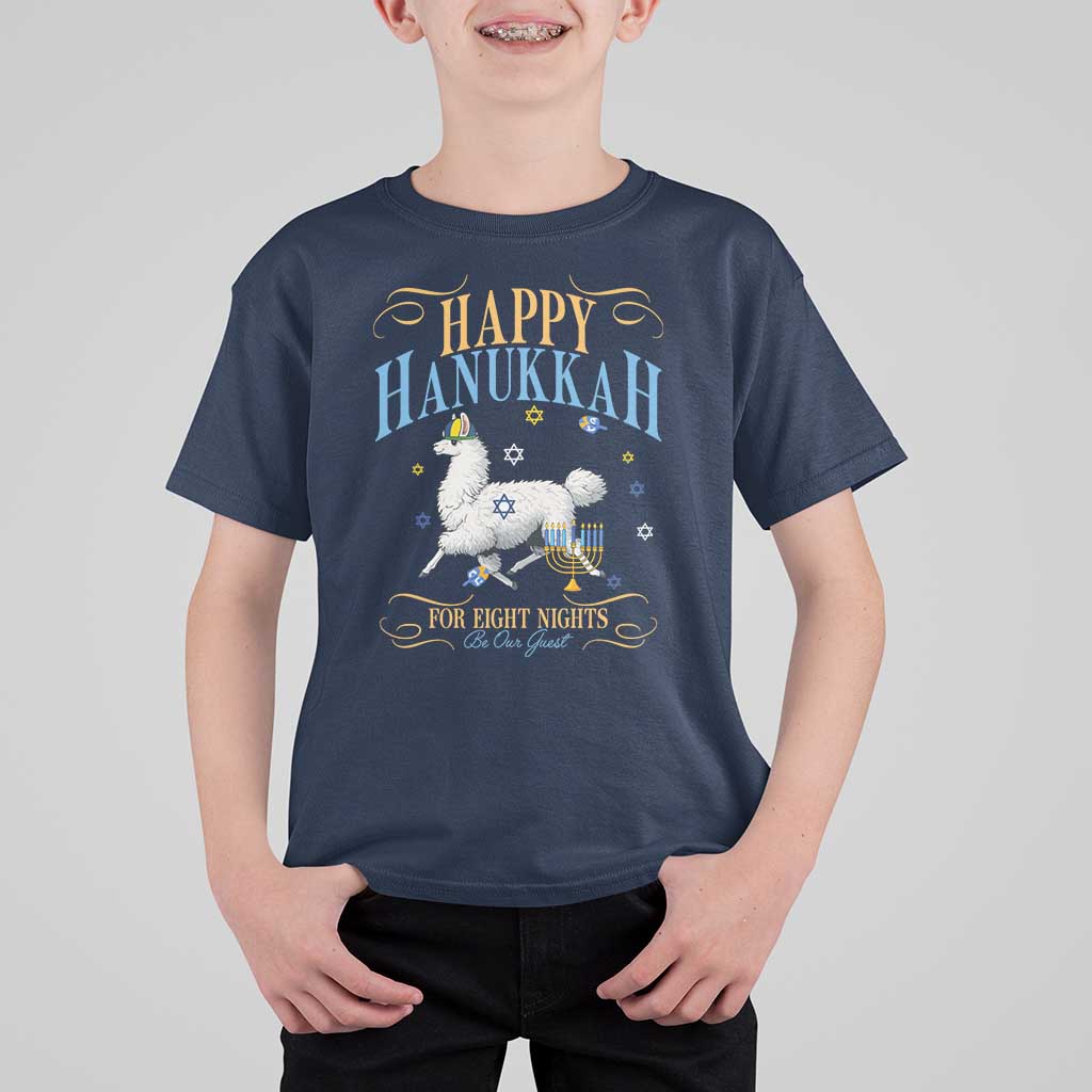 Funny Happy Hanukkah Llama Be Our Guest For Eight Nights Gift T Shirt For Kid Funny Hanukkah Gift - Wonder Print Shop
