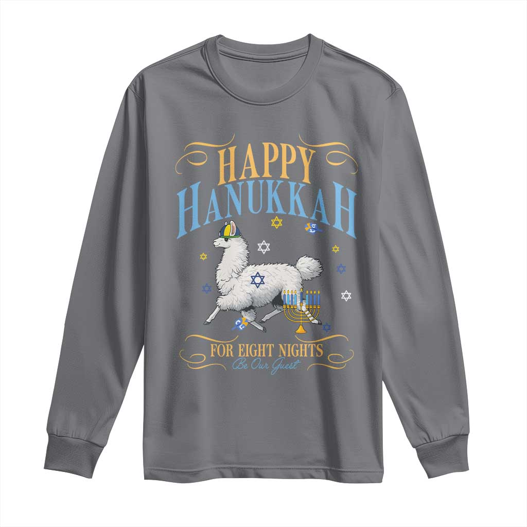 Funny Happy Hanukkah Llama Be Our Guest For Eight Nights Gift Long Sleeve Shirt Funny Hanukkah Gift - Wonder Print Shop