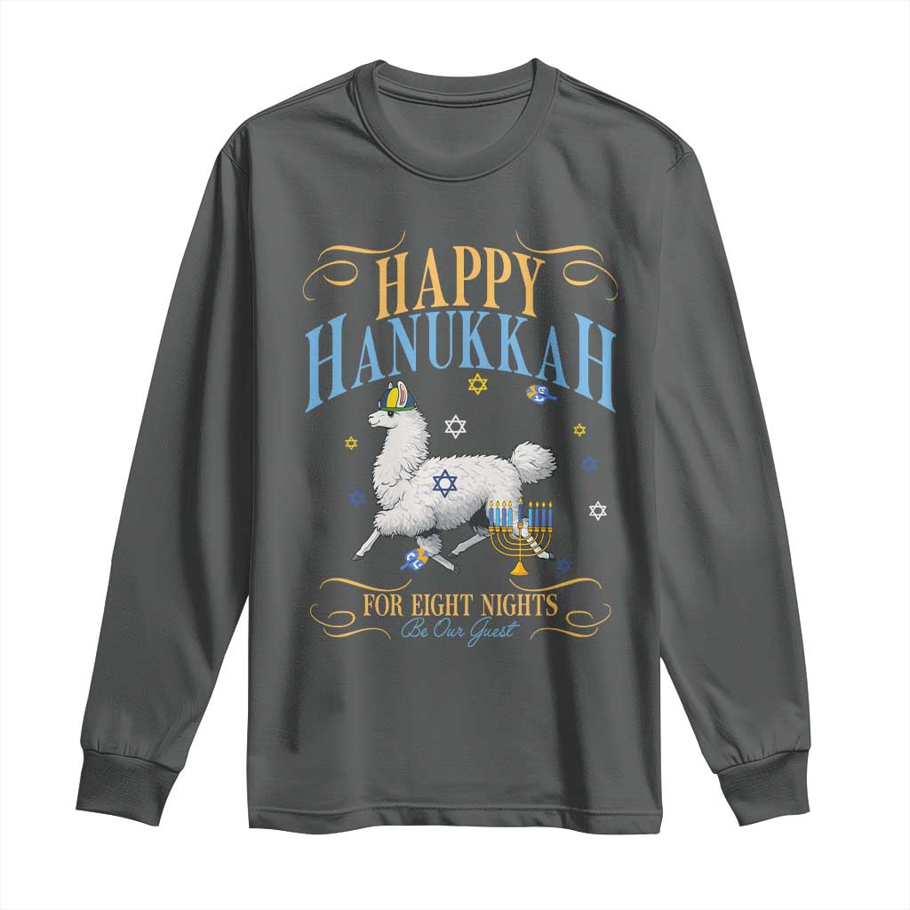 Funny Happy Hanukkah Llama Be Our Guest For Eight Nights Gift Long Sleeve Shirt Funny Hanukkah Gift - Wonder Print Shop