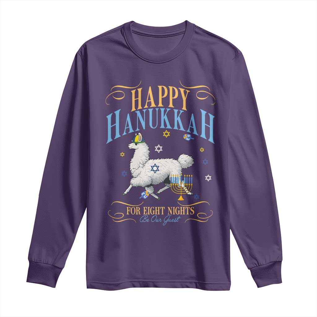 Funny Happy Hanukkah Llama Be Our Guest For Eight Nights Gift Long Sleeve Shirt Funny Hanukkah Gift - Wonder Print Shop