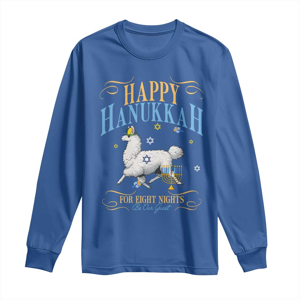 Funny Happy Hanukkah Llama Be Our Guest For Eight Nights Gift Long Sleeve Shirt Funny Hanukkah Gift - Wonder Print Shop