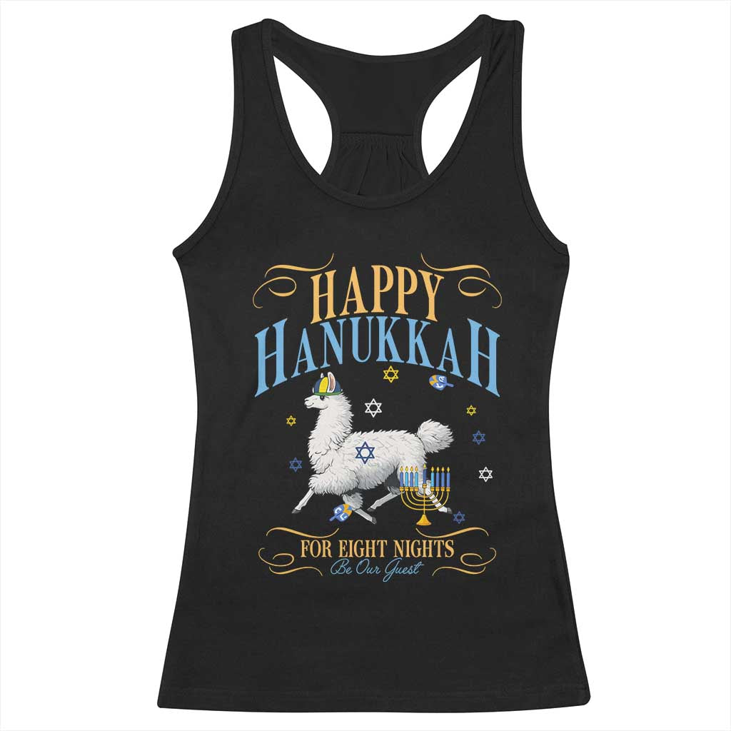 Funny Happy Hanukkah Llama Be Our Guest For Eight Nights Gift Racerback Tank Top Funny Hanukkah Gift - Wonder Print Shop