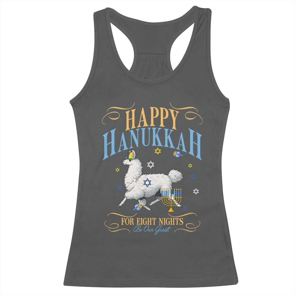 Funny Happy Hanukkah Llama Be Our Guest For Eight Nights Gift Racerback Tank Top Funny Hanukkah Gift - Wonder Print Shop