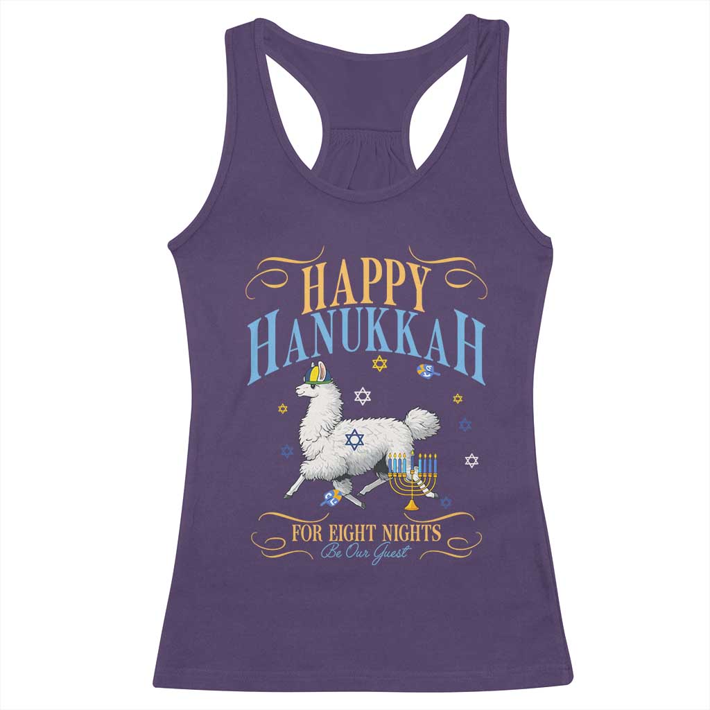 Funny Happy Hanukkah Llama Be Our Guest For Eight Nights Gift Racerback Tank Top Funny Hanukkah Gift - Wonder Print Shop