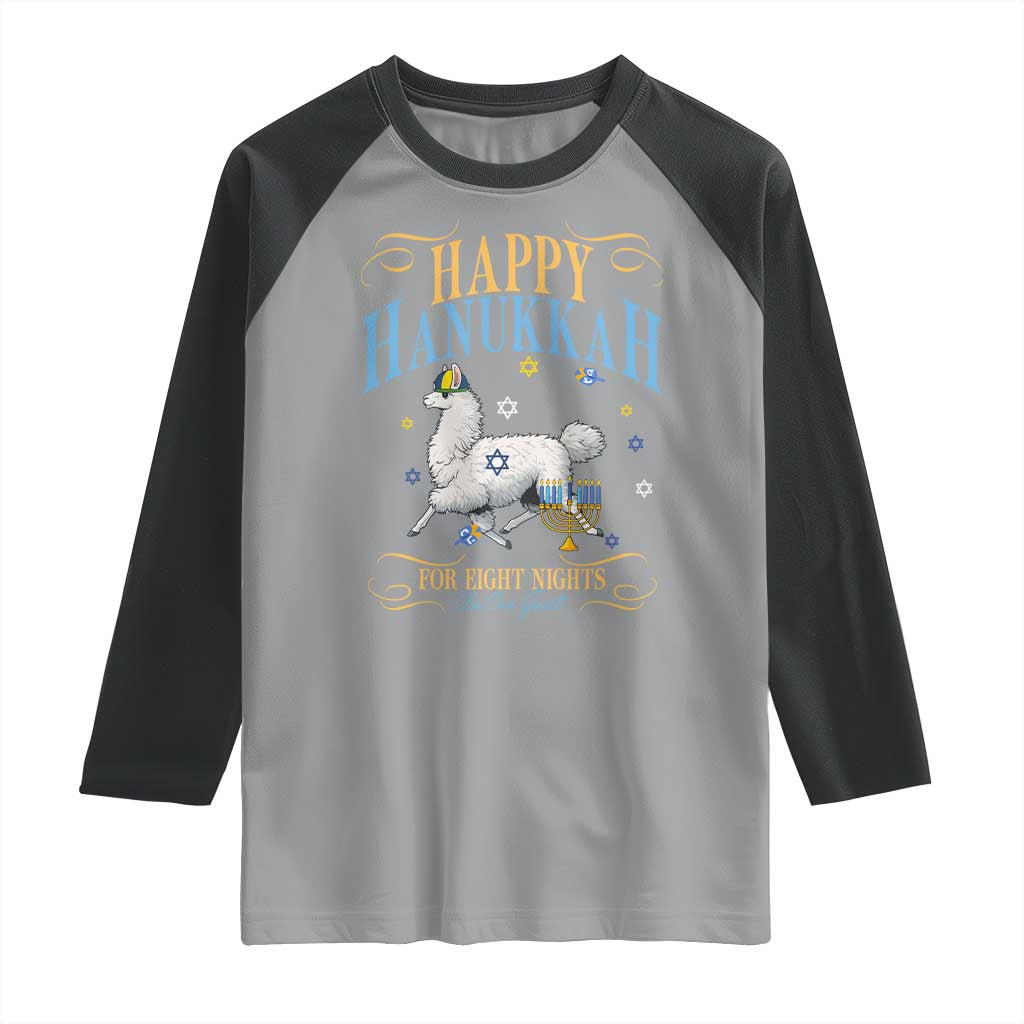 Funny Happy Hanukkah Llama Be Our Guest For Eight Nights Gift Raglan Shirt Funny Hanukkah Gift - Wonder Print Shop