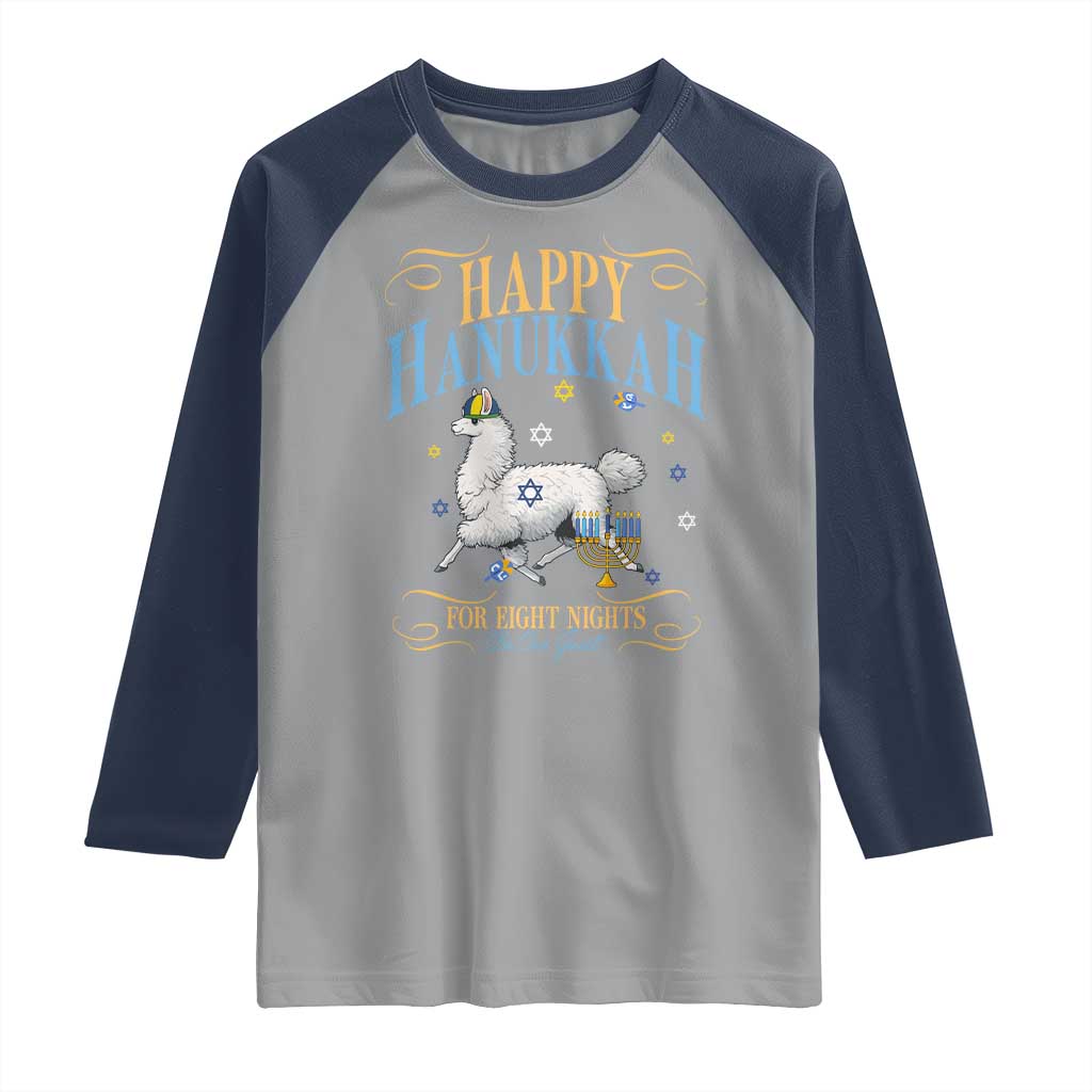 Funny Happy Hanukkah Llama Be Our Guest For Eight Nights Gift Raglan Shirt Funny Hanukkah Gift - Wonder Print Shop