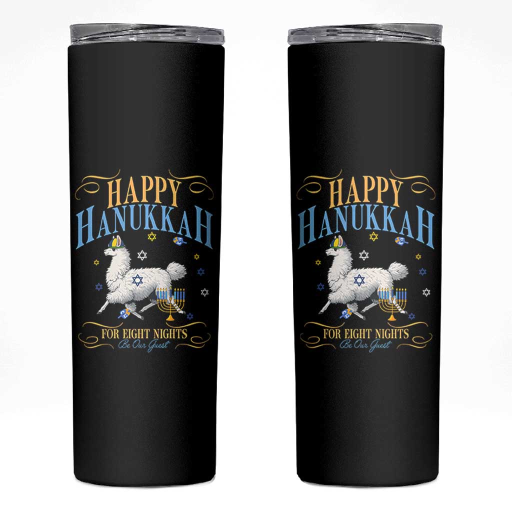 Funny Happy Hanukkah Llama Be Our Guest For Eight Nights Gift Skinny Tumbler Funny Hanukkah Gift - Wonder Print Shop