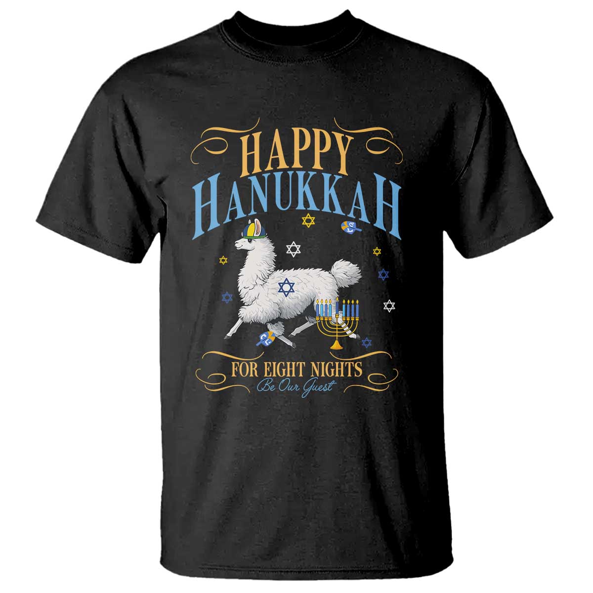 Funny Happy Hanukkah Llama Be Our Guest For Eight Nights Gift T Shirt Funny Hanukkah Gift - Wonder Print Shop