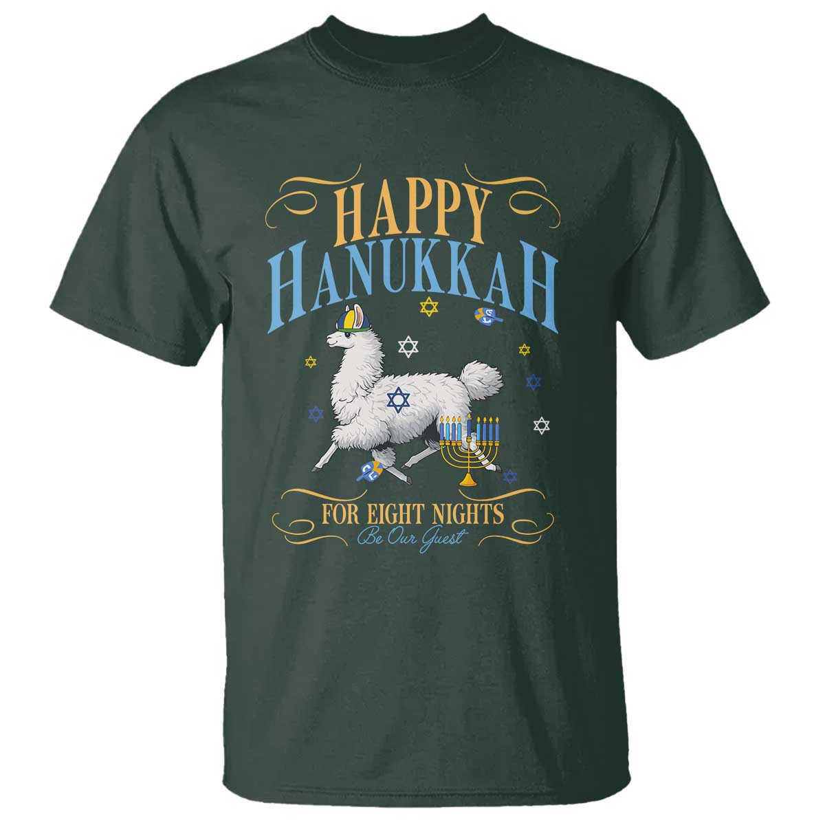 Funny Happy Hanukkah Llama Be Our Guest For Eight Nights Gift T Shirt Funny Hanukkah Gift - Wonder Print Shop
