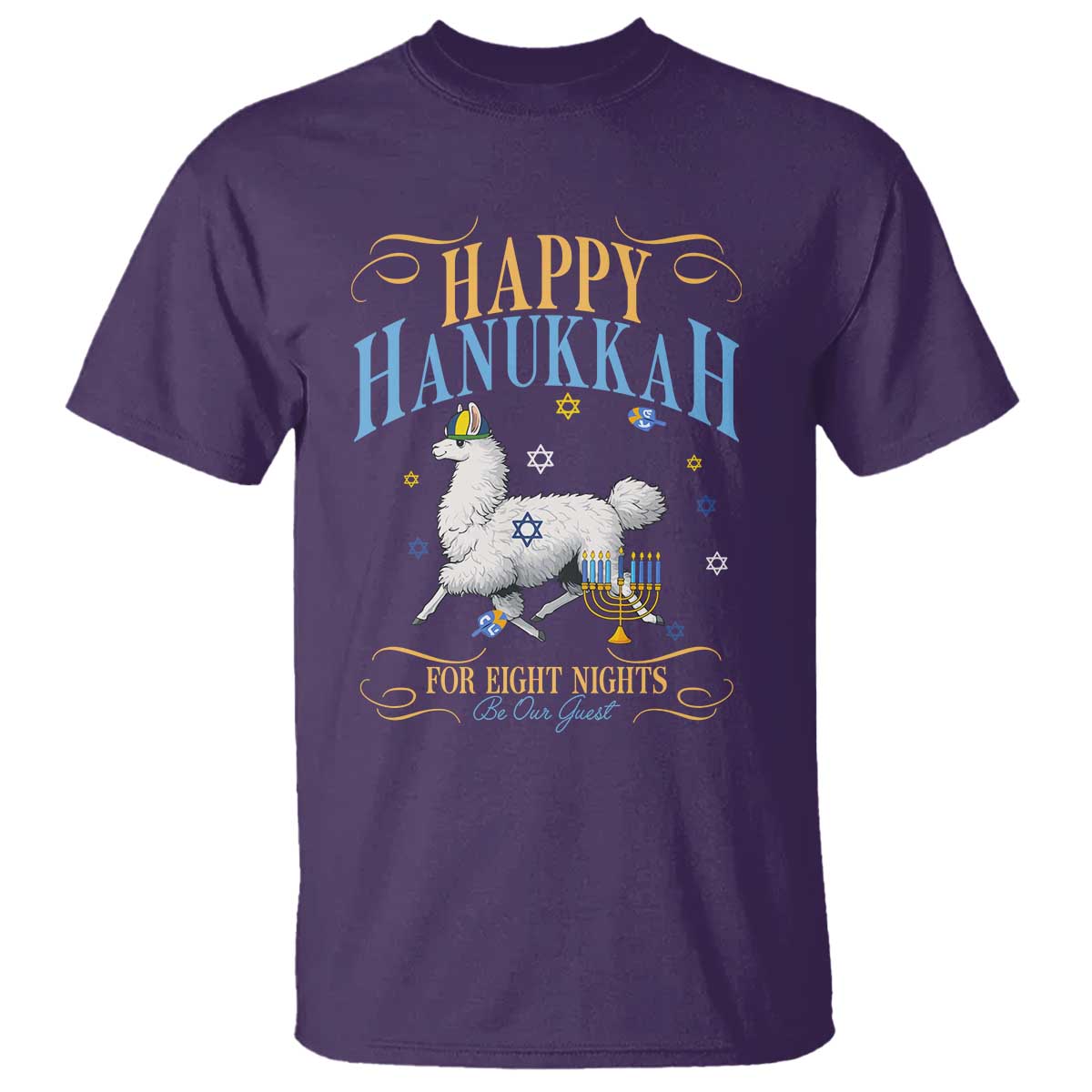 Funny Happy Hanukkah Llama Be Our Guest For Eight Nights Gift T Shirt Funny Hanukkah Gift - Wonder Print Shop