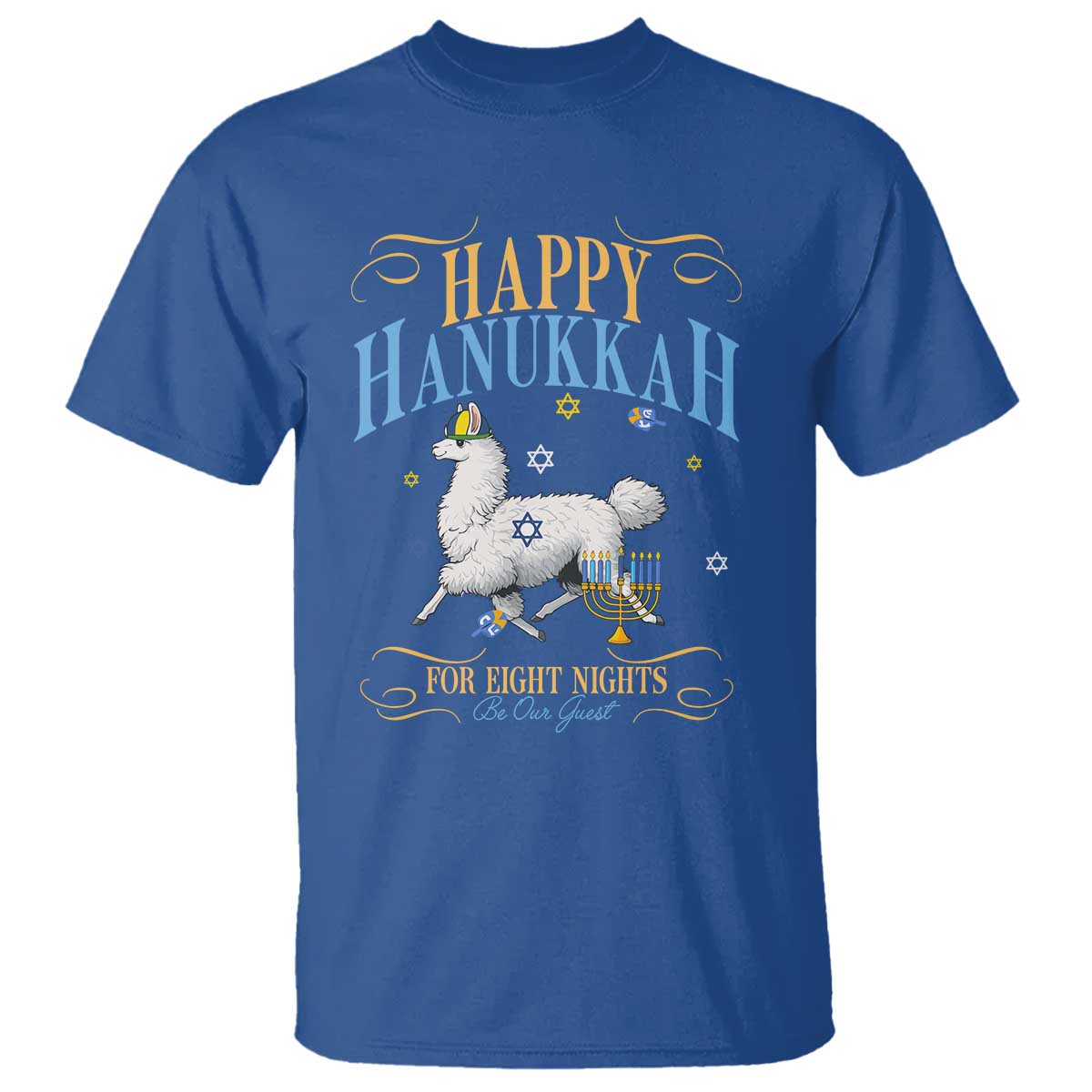 Funny Happy Hanukkah Llama Be Our Guest For Eight Nights Gift T Shirt Funny Hanukkah Gift - Wonder Print Shop