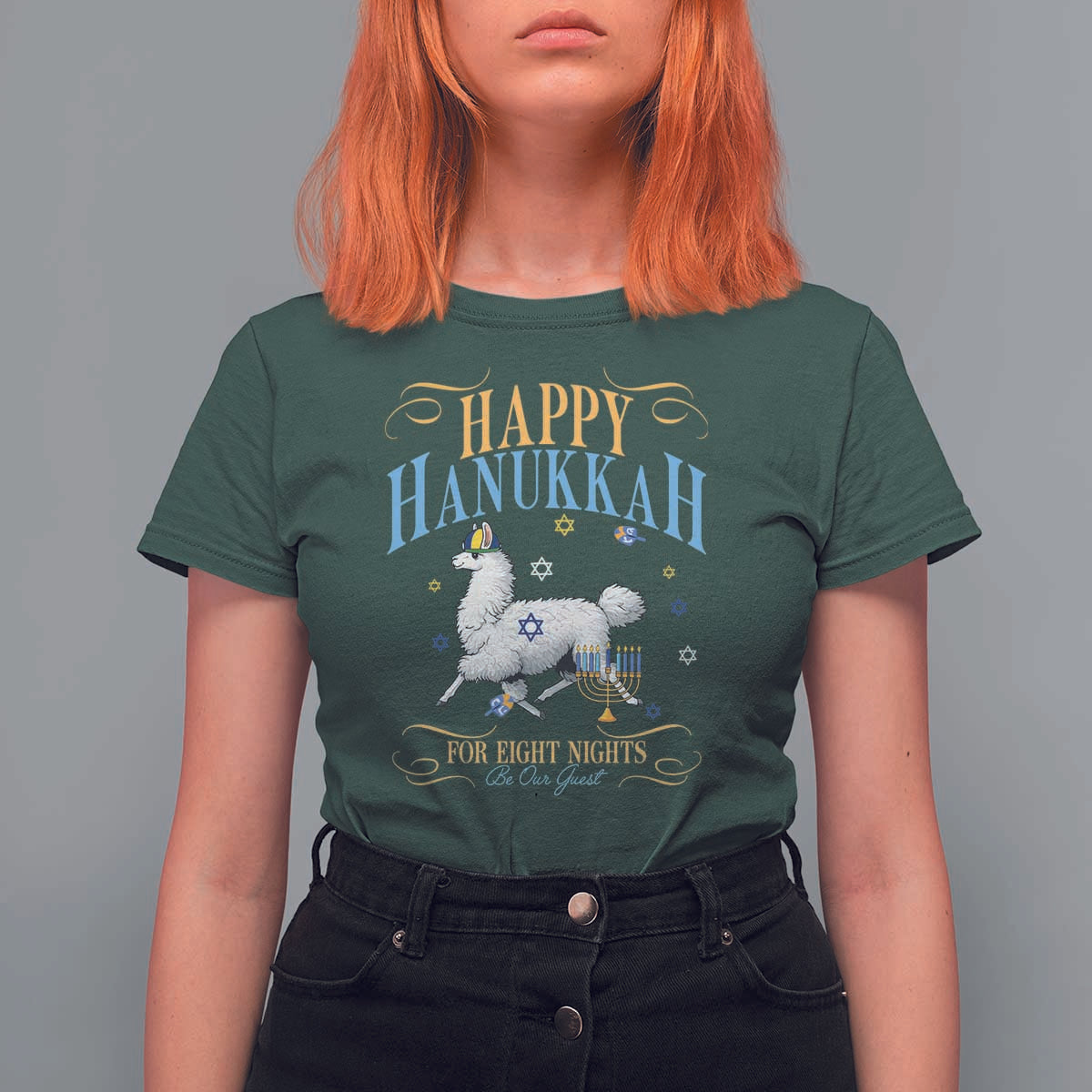 Funny Happy Hanukkah Llama Be Our Guest For Eight Nights Gift T Shirt For Women Funny Hanukkah Gift - Wonder Print Shop