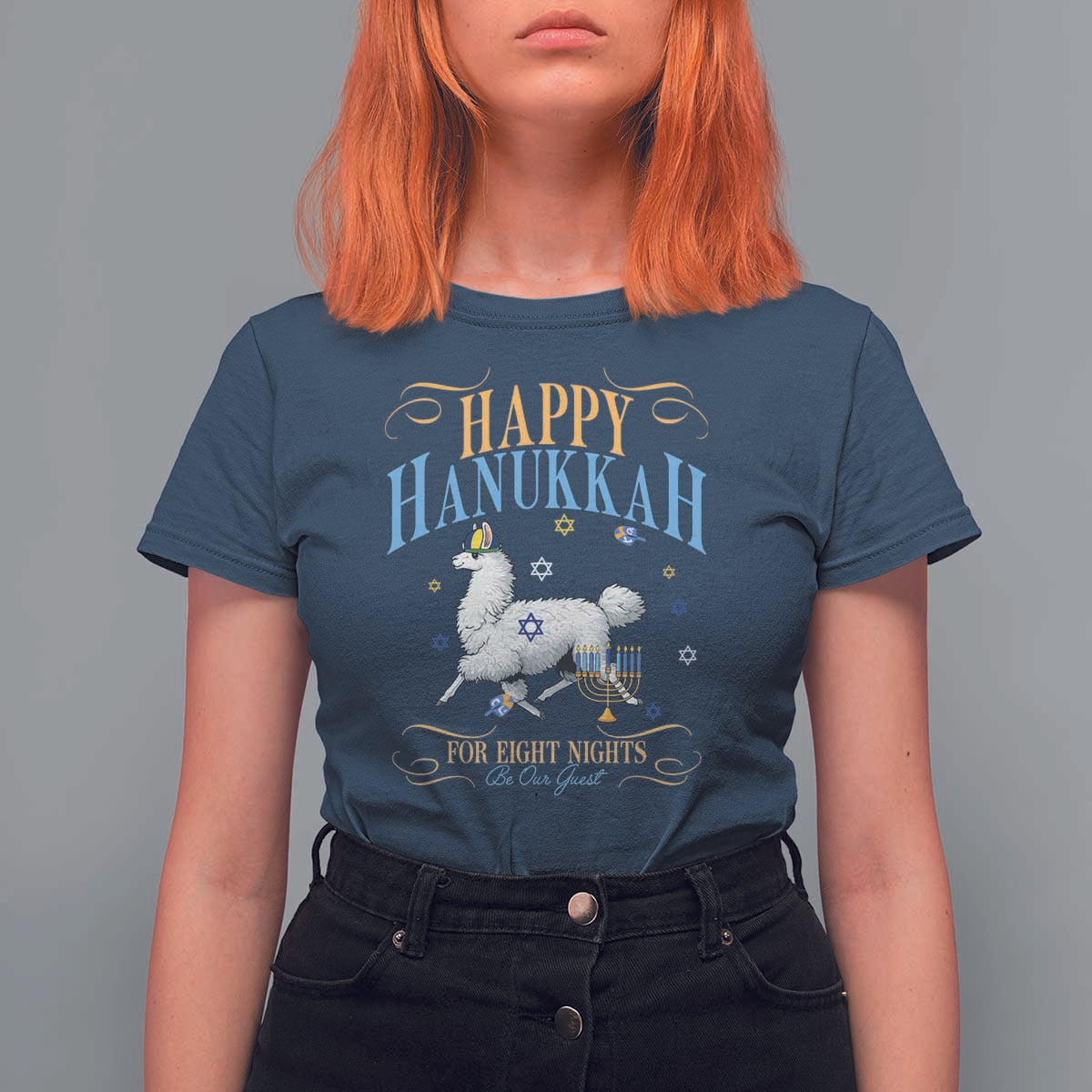 Funny Happy Hanukkah Llama Be Our Guest For Eight Nights Gift T Shirt For Women Funny Hanukkah Gift - Wonder Print Shop