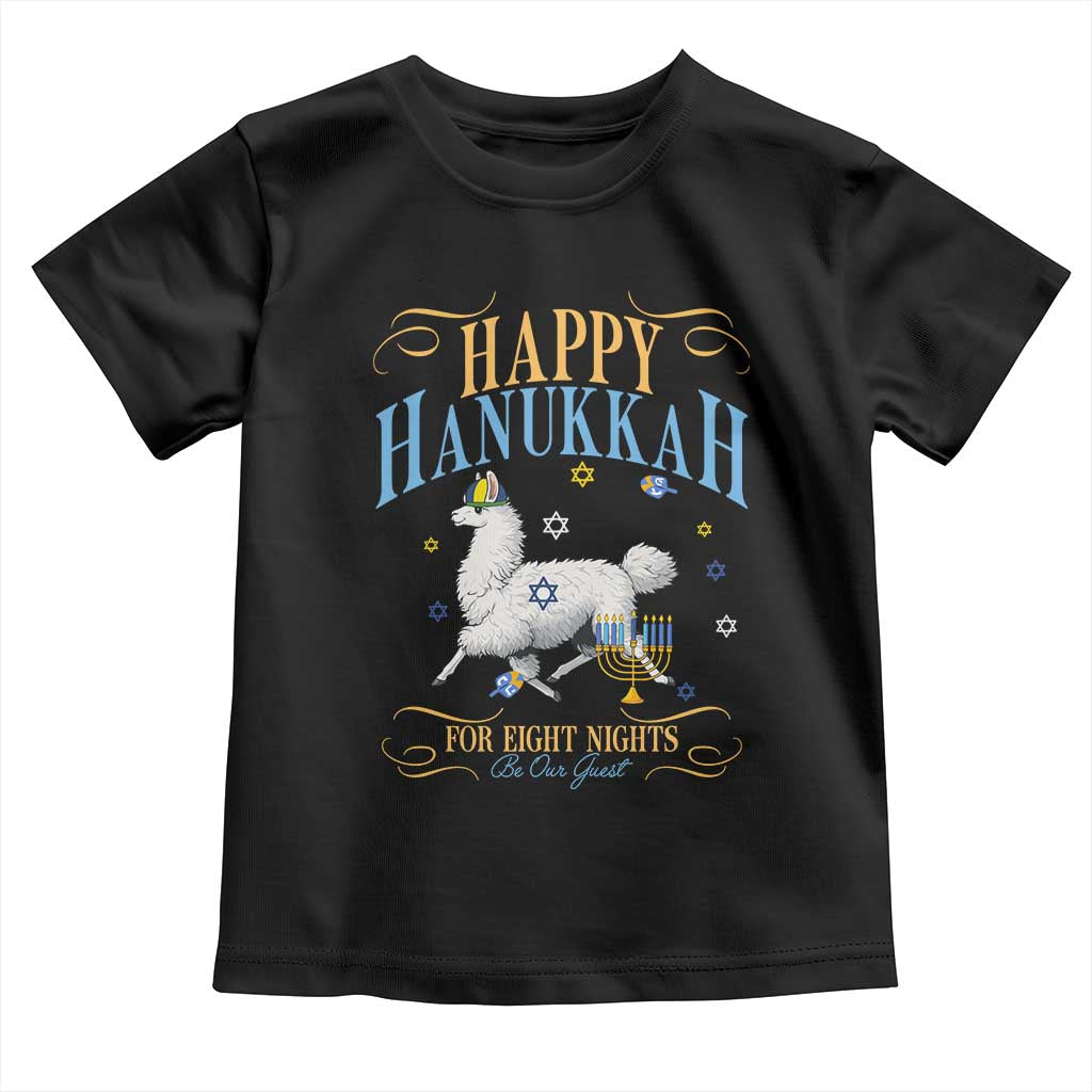 Funny Happy Hanukkah Llama Be Our Guest For Eight Nights Gift Toddler T Shirt Funny Hanukkah Gift - Wonder Print Shop