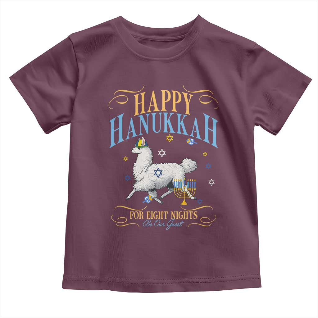 Funny Happy Hanukkah Llama Be Our Guest For Eight Nights Gift Toddler T Shirt Funny Hanukkah Gift - Wonder Print Shop