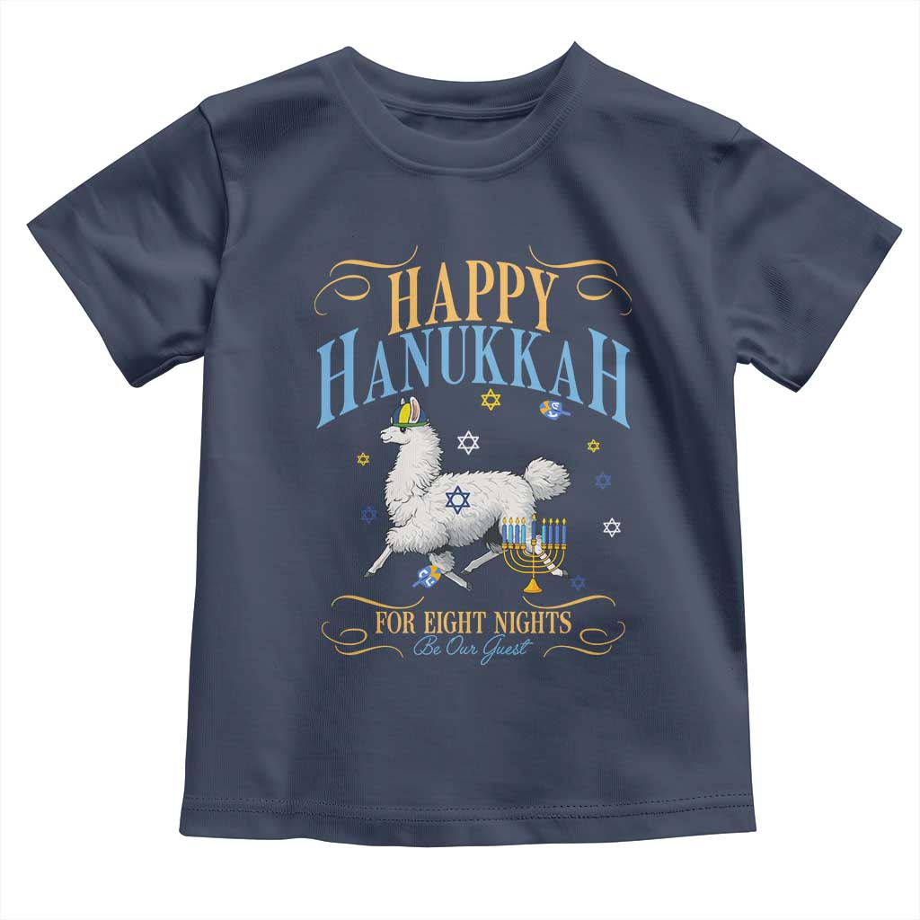 Funny Happy Hanukkah Llama Be Our Guest For Eight Nights Gift Toddler T Shirt Funny Hanukkah Gift - Wonder Print Shop