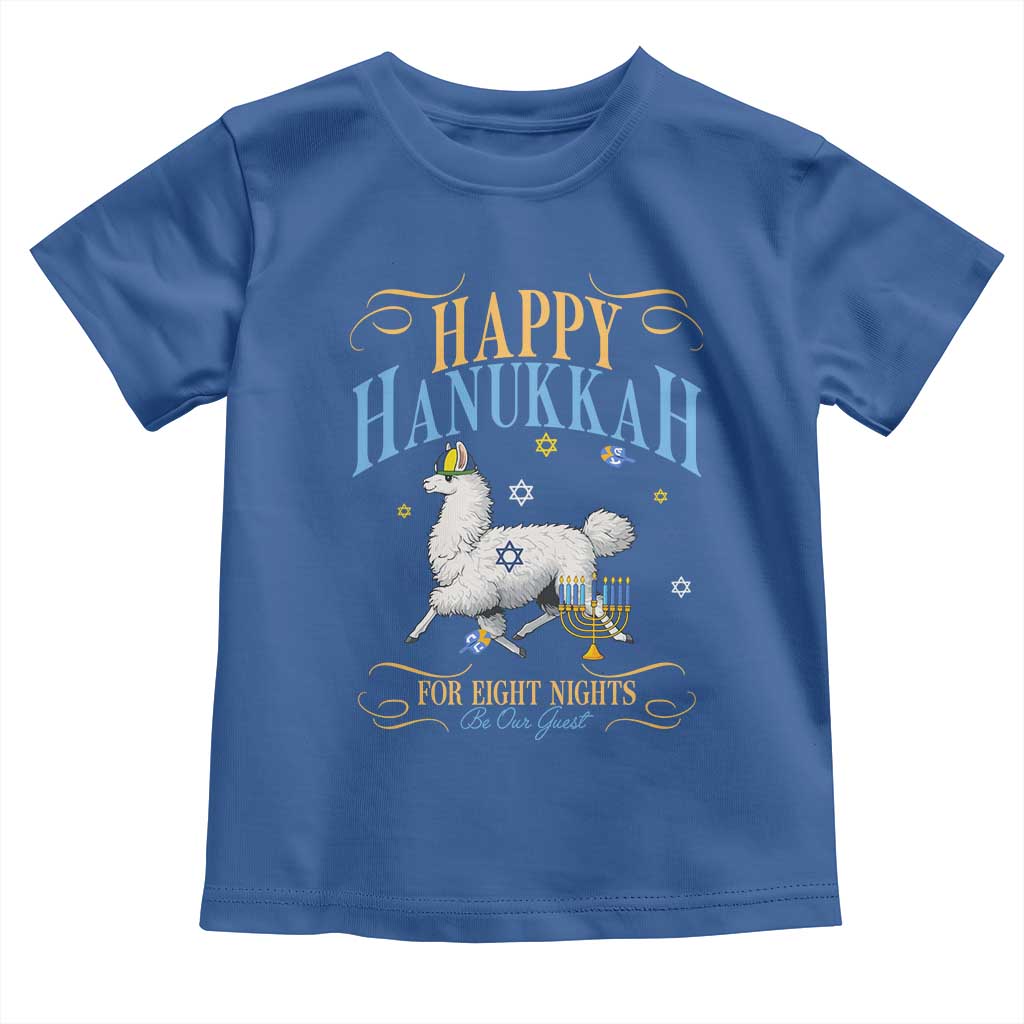 Funny Happy Hanukkah Llama Be Our Guest For Eight Nights Gift Toddler T Shirt Funny Hanukkah Gift - Wonder Print Shop