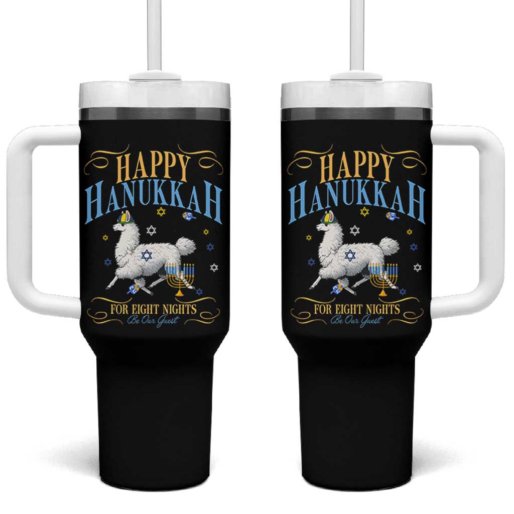 Funny Happy Hanukkah Llama Be Our Guest For Eight Nights Gift Tumbler With Handle Funny Hanukkah Gift - Wonder Print Shop
