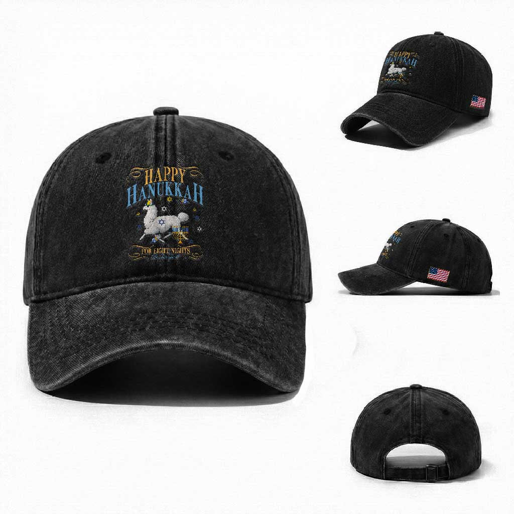 Funny Happy Hanukkah Llama Be Our Guest For Eight Nights Gift Washed Cotton Baseball Cap Funny Hanukkah Gift