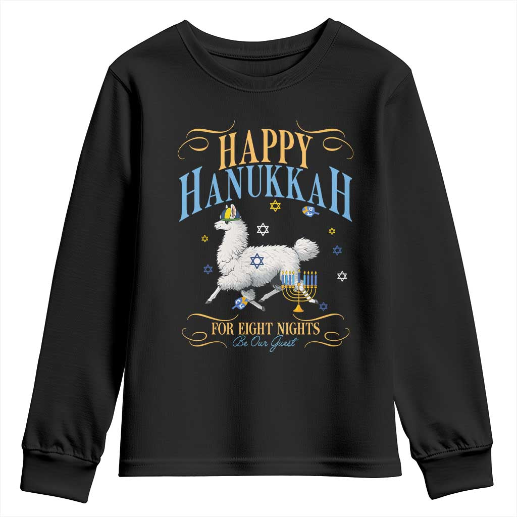 Funny Happy Hanukkah Llama Be Our Guest For Eight Nights Gift Youth Sweatshirt Funny Hanukkah Gift - Wonder Print Shop