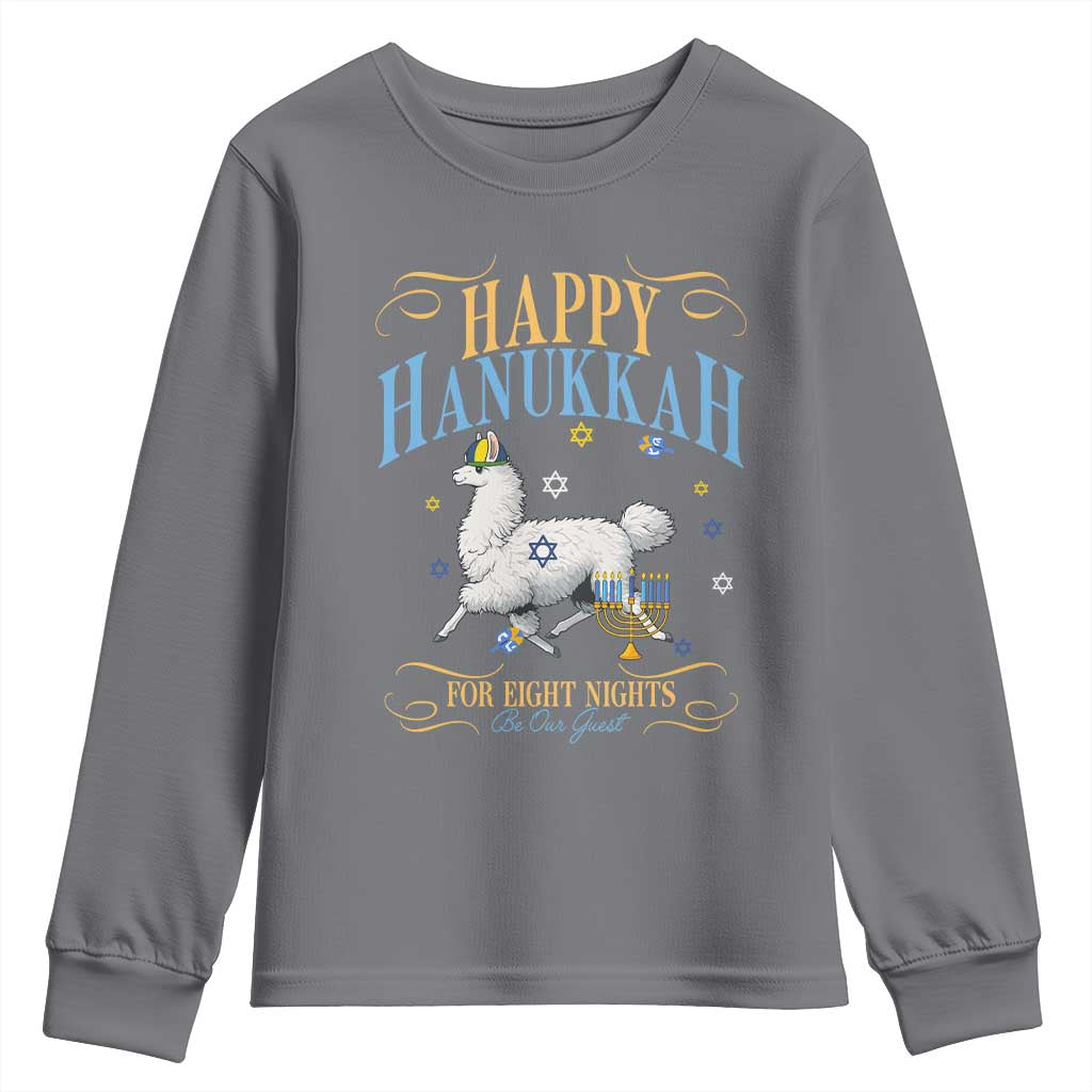 Funny Happy Hanukkah Llama Be Our Guest For Eight Nights Gift Youth Sweatshirt Funny Hanukkah Gift - Wonder Print Shop