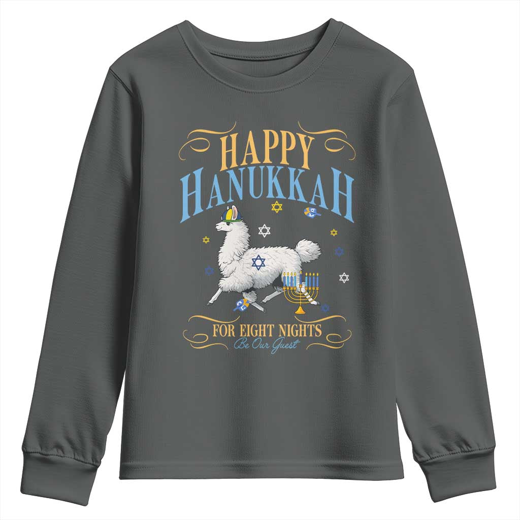 Funny Happy Hanukkah Llama Be Our Guest For Eight Nights Gift Youth Sweatshirt Funny Hanukkah Gift - Wonder Print Shop