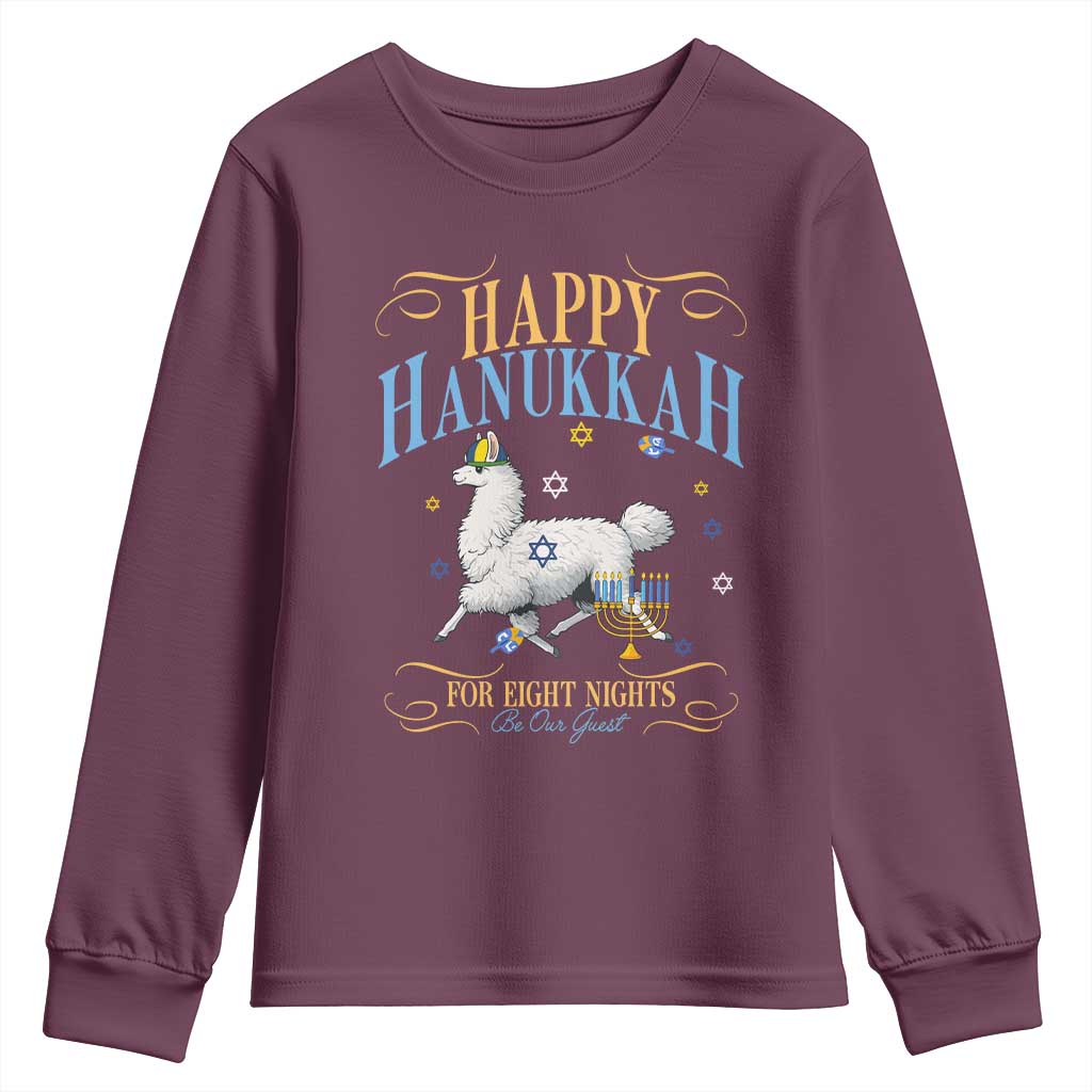 Funny Happy Hanukkah Llama Be Our Guest For Eight Nights Gift Youth Sweatshirt Funny Hanukkah Gift - Wonder Print Shop