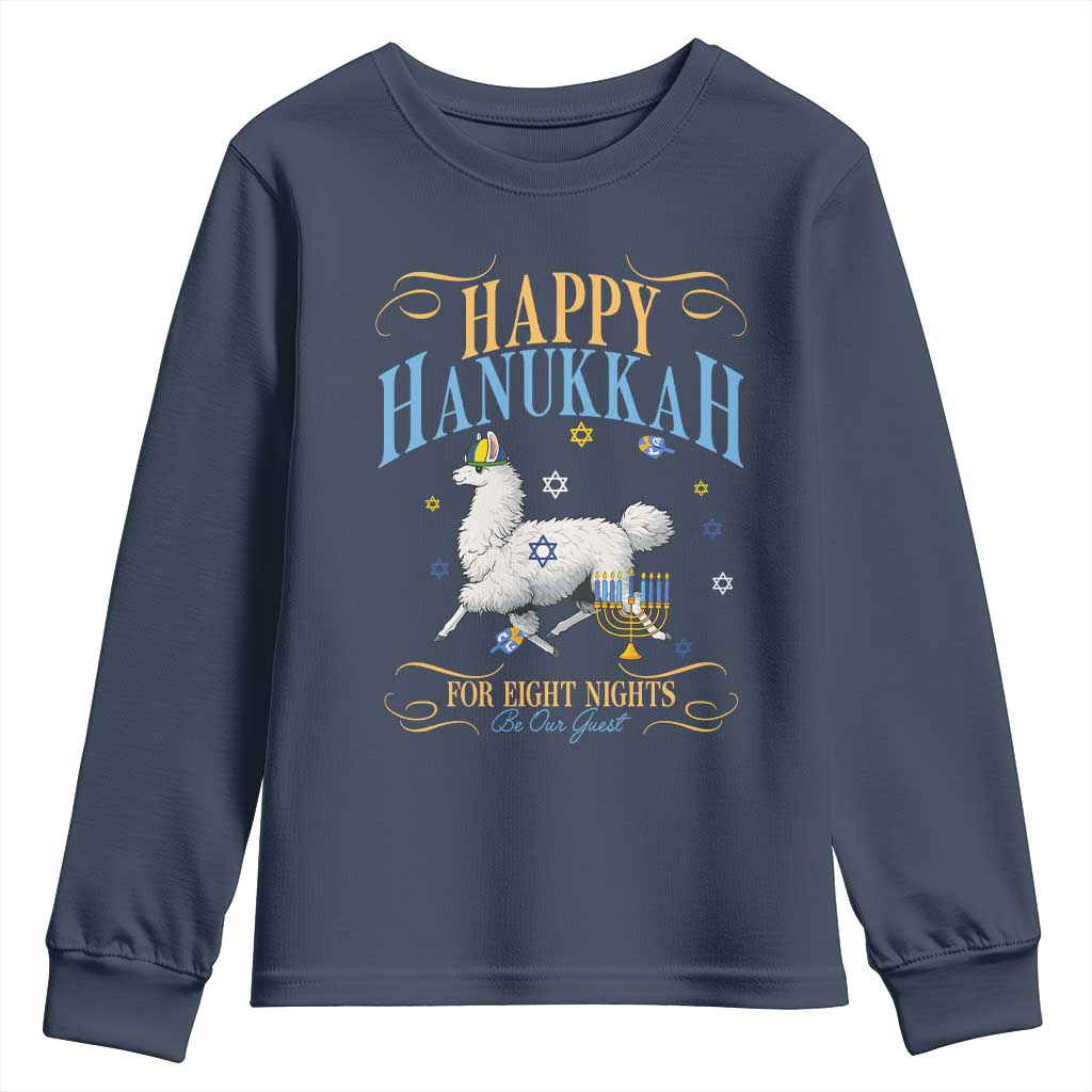 Funny Happy Hanukkah Llama Be Our Guest For Eight Nights Gift Youth Sweatshirt Funny Hanukkah Gift - Wonder Print Shop