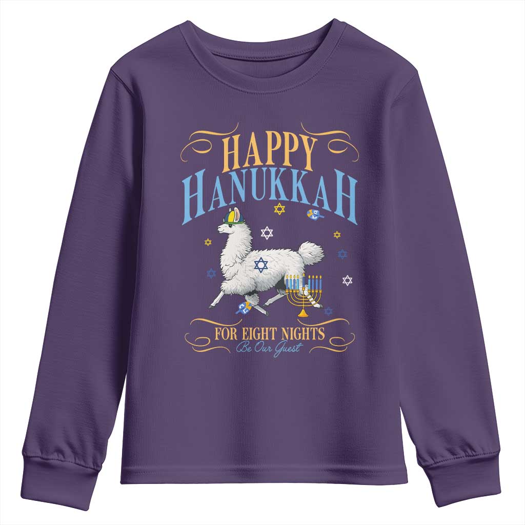 Funny Happy Hanukkah Llama Be Our Guest For Eight Nights Gift Youth Sweatshirt Funny Hanukkah Gift - Wonder Print Shop