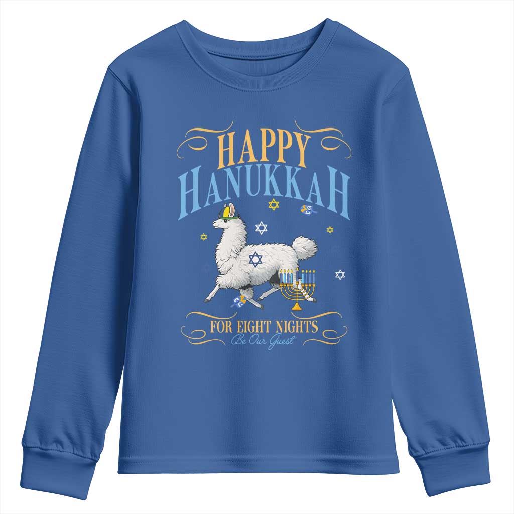 Funny Happy Hanukkah Llama Be Our Guest For Eight Nights Gift Youth Sweatshirt Funny Hanukkah Gift - Wonder Print Shop