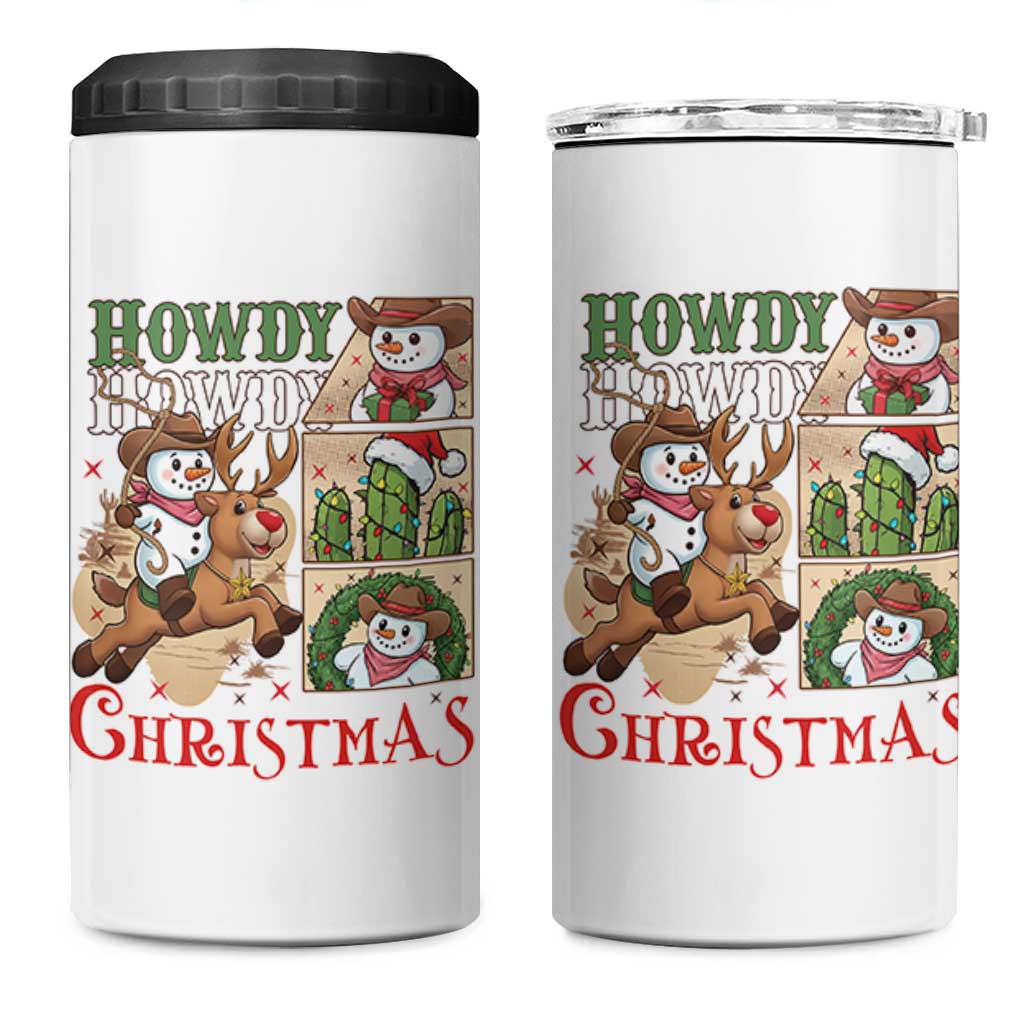 Funny Snowman Cowboy Howdy Christmas 4 in 1 Can Cooler Tumbler Western Holiday Gift - Wonder Print Shop