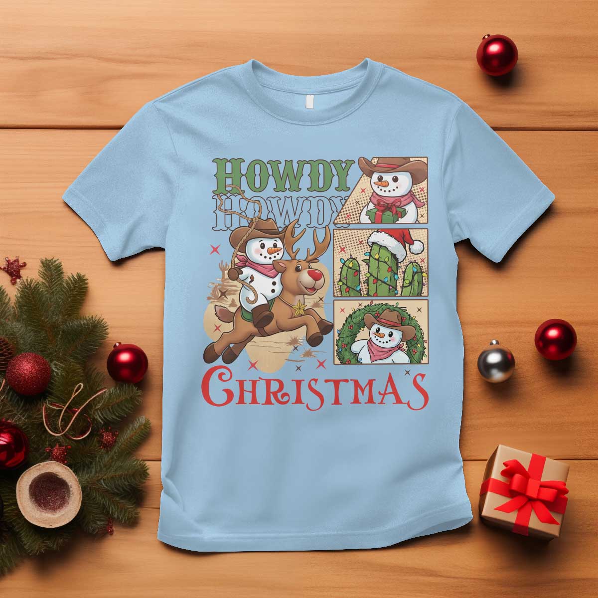Funny Snowman Cowboy Howdy Christmas T Shirt Western Holiday Gift - Wonder Print Shop