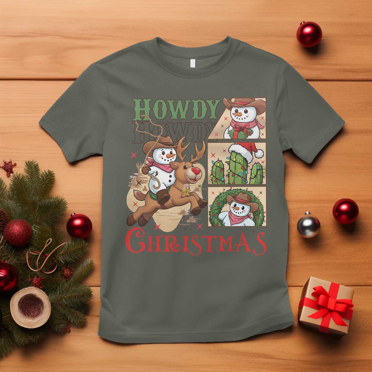 Funny Snowman Cowboy Howdy Christmas T Shirt Western Holiday Gift - Wonder Print Shop