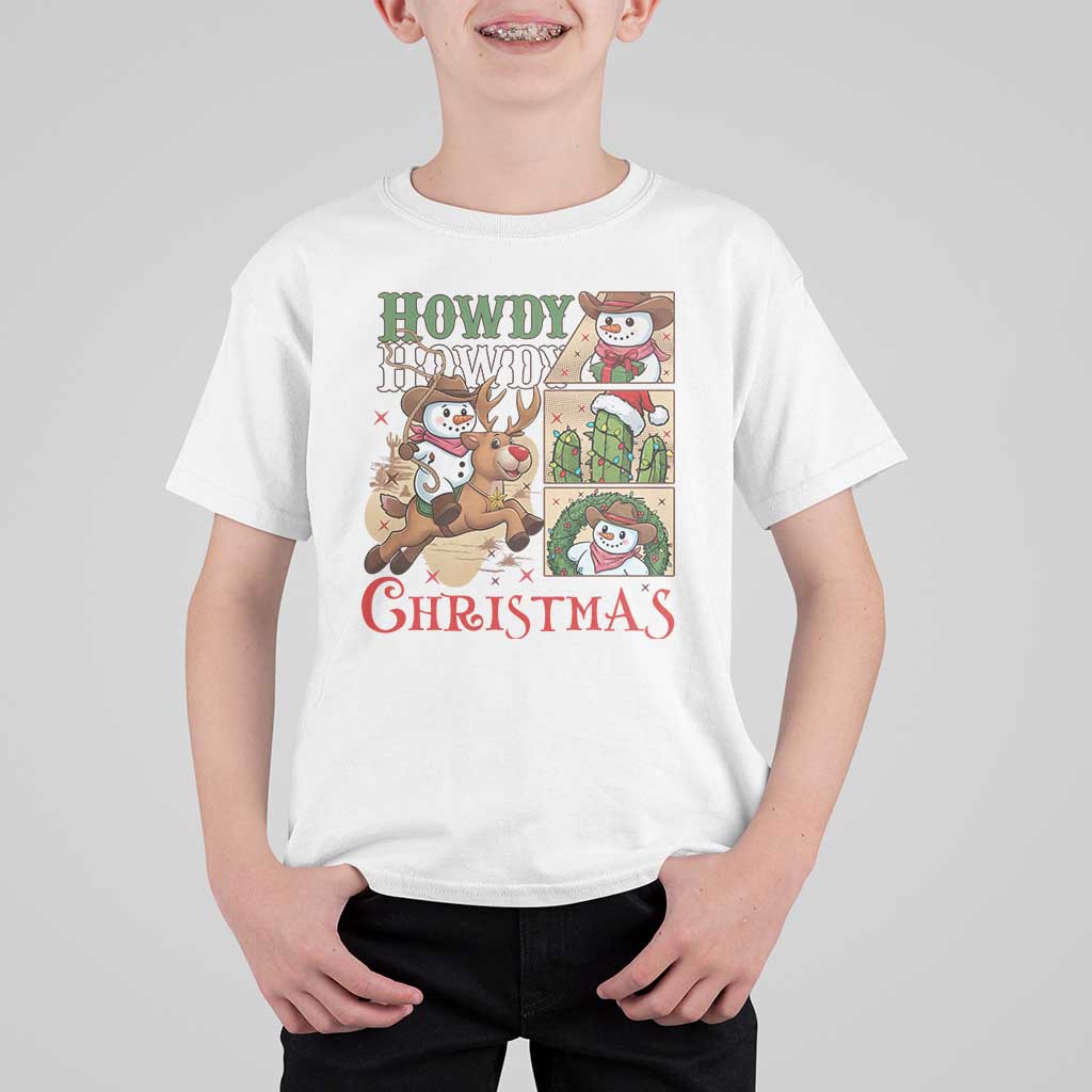 Funny Snowman Cowboy Howdy Christmas T Shirt For Kid Western Holiday Gift - Wonder Print Shop