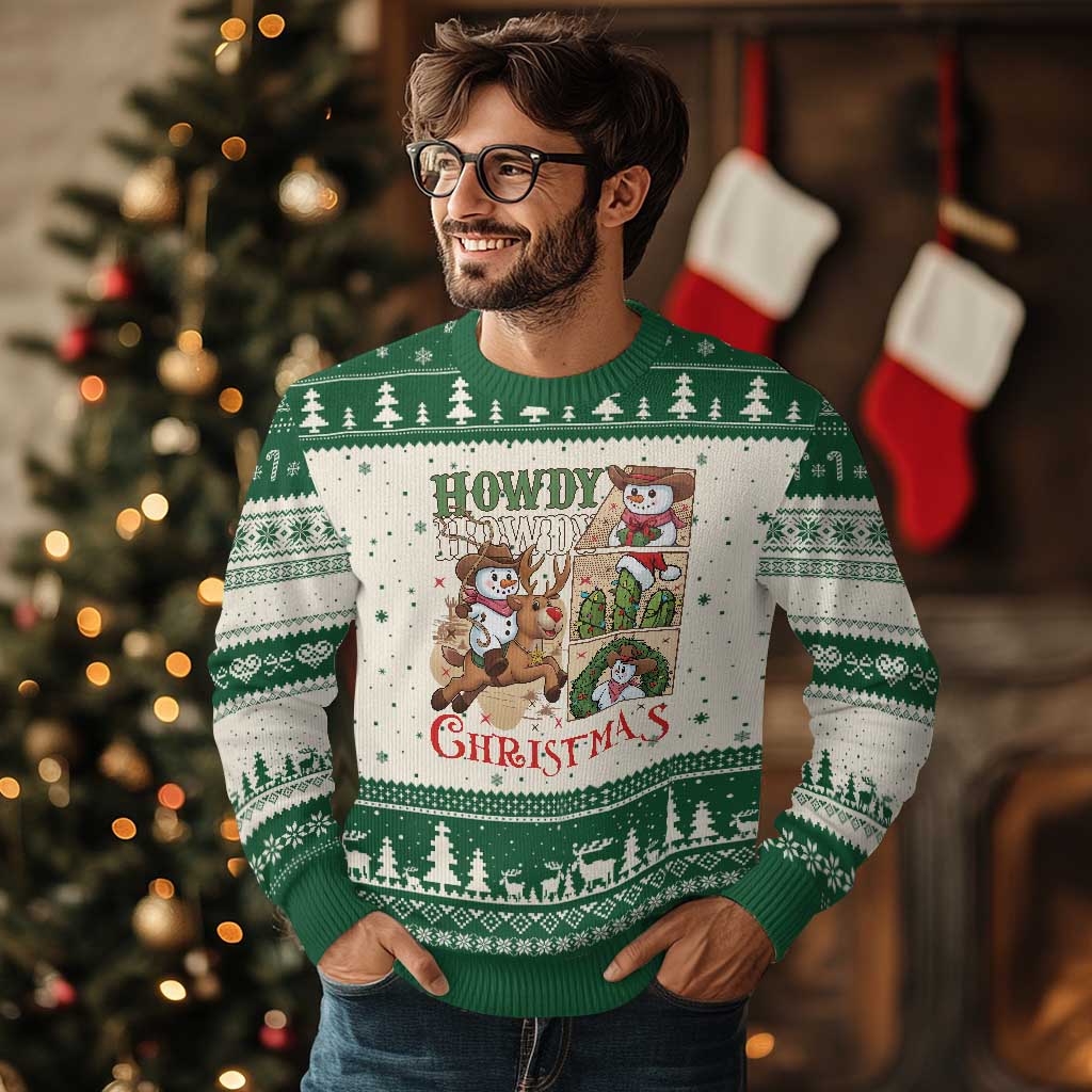 Funny Snowman Cowboy Howdy Xmas Ugly Christmas Sweater Western Holiday Gift - Wonder Print Shop