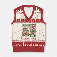 Funny Snowman Cowboy Howdy Xmas V-Neck Knit Sweater Vest Western Holiday Gift - Wonder Print Shop