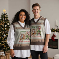 Funny Snowman Cowboy Howdy Xmas V-Neck Knit Sweater Vest Western Holiday Gift - Wonder Print Shop